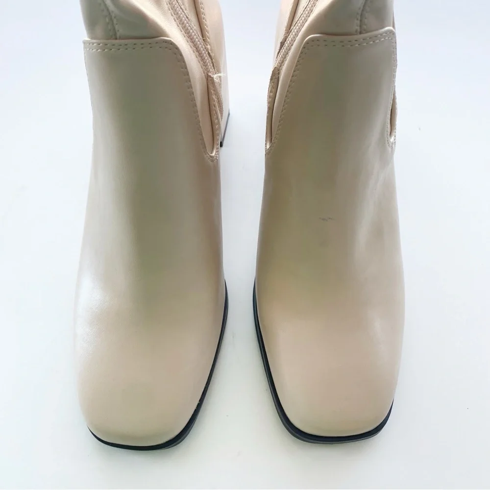 OPEN EDIT Briar Over The Knee Boots Cream Vanilla NEW Square Heel